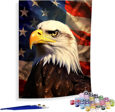 Diymood Paint by Numbers for Adults Eagle, DIY Oil Painting American Flag Acrylic Paint by Number Kits for Adults Beginner for Home Wall Decor 16x...