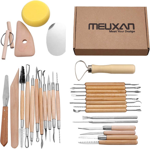 Meuxan 30PCS Pottery Tools Clay Sculpting Tool Set...