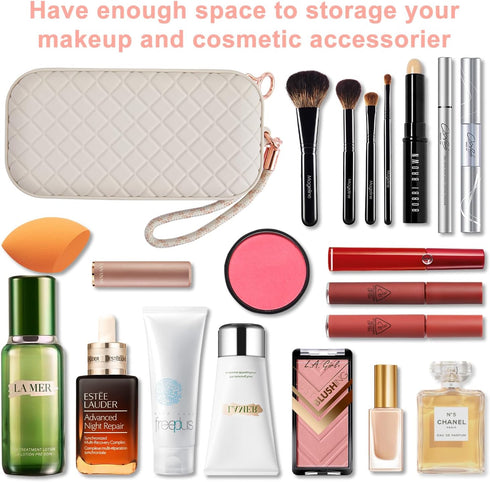 Portable Travel Makeup Bag,Soft Silicone Waterproof Toiletry Cosmetic Bag for Women,Upgrade Anti-Fall Out Zipper Closure Organizer Makeup Case -(S...