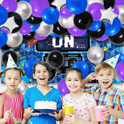 Blue Black Purple Balloon Arch Garland Kit - 125PCS Purple Blue Balloons Blue Silver Black Balloons Video Game Birthday Decorations for Video Gami...