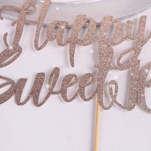 Happy Sweet 16 Cake Topper -Cheers to 16 Year - Happy 16th Birthday Cake Topper- Sweet Sixteen /16th Wedding Anniversary Party Decoration (Rose Go...