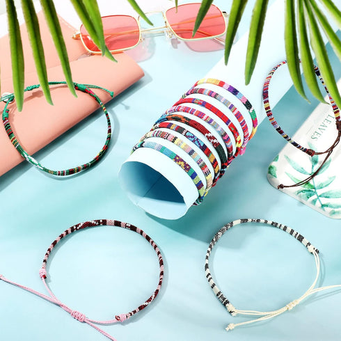 16 Pcs Boho Surfer Ankle Bracelet Set Surfer Bracelet Adjustable Waterproof Ethnic Bracelet Unisex Handmade Braided Bracelets Beach Colorful Thin ...