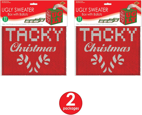 Beistle 2 Pieces Ugly Sweater Ballot Boxes with Ballots, 9" x 9", Red/Green/White...