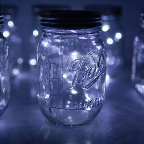 6 Pack Mason Jar Lights, 20 LED Solar Cold White Fairy String Lights Lids Insert for Garden Deck Patio Party Wedding Christmas Decorative Lighting...