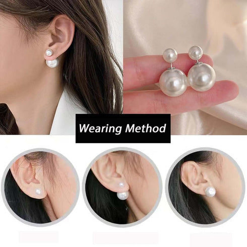 Vintage Pearl Ear Jacket Earrings Large Pearl Earrings Silver Front Back Earrings Double Side Pearl Stud Earrings Jewelry for Women and Girls...