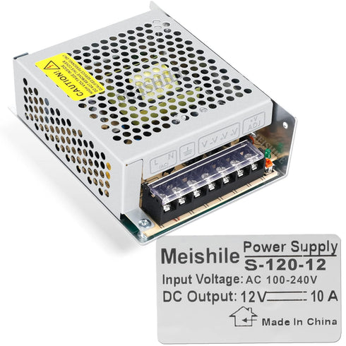 MEISHILE 12V 10A 120W DC Switching Power Supply Adapter 110V AC to DC 12V, Industrial Transformer Converter 0-8A 5A LED Drive Light Strip Lamp CCT...