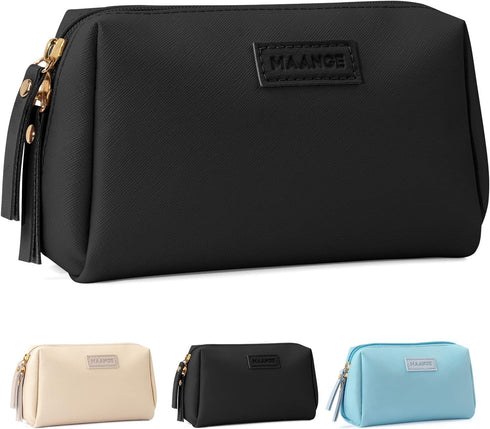MAANGE Small Makeup Bag for Women Cosmetic Bag with Zipper Travel Makeup Bag of Soft PU Leather Cute Make Up Pouch...