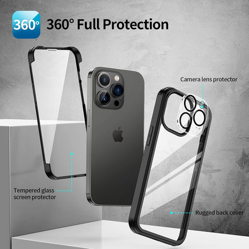 seacosmo for iPhone 15 Pro Case, Full-Body Protective with Built-in Tempered Glass Screen Protector + Camera Lens Protector, Military Grade Protec...