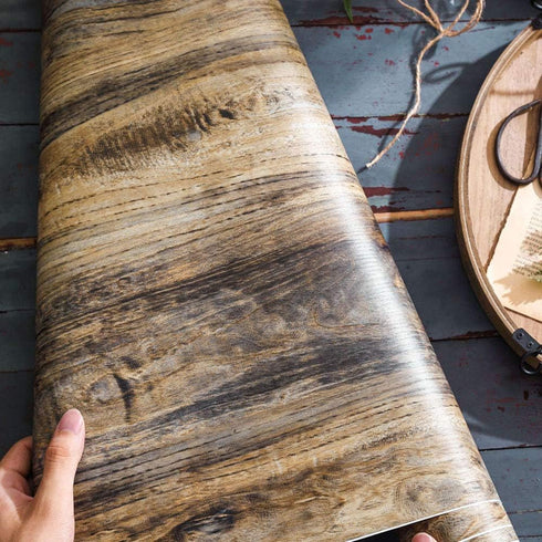 Self Adhesive Distressed Wood Grain Wall Paper for Cabinets Countertop Table Desk Furniture Removable Shelf Liner Wallpaper 15.7x98 Inches...