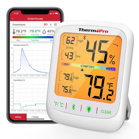ThermoPro TP359 Bluetooth Hygrometer Thermometer, 260FT Wireless Remote Temperature and Humidity Monitor, with Large Backlit LCD, Indoor Room Ther...