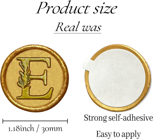 50Pcs Gold & Gold Wax Seal Stickers Handmade Vintage Botanical Leaves Adhesive Letter Wax Stickers for Wedding Party Invitations, Envelope, Gift W...