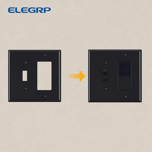 Combination Wall Plate ELEGRP 2-Gang 1-Toggle Light Switch 1-Decorator/GFCI Device Combination Wall Plates, Mid-Size 4.88" x 4.94" Unbreakable The...