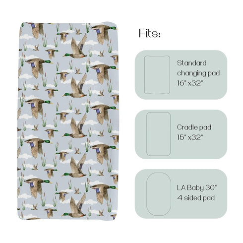 Duck Hunting Mallard Hunter Changing Pad Cover for Baby Boys, Wild Animal Bird Reeds Blue Diaper Change Table Covers, Soft Stretchy Safe Snug Fitt...