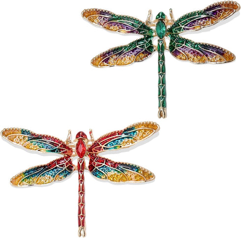 2Pcs Retro Crystal Dragonfly Brooches Elegant Enamel Rhinestone Animal Statement Brooch Pins Fashion Jewelry Accessories for Women Girl Gift Gold...