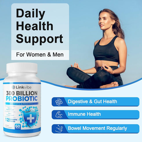 Probiotic 300 Billion CFU - 12 Strains Probiotics with Organic Prebiotics for Digestive & Gut, Immune, Bloating Health - Probiotics for Women and ...