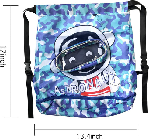 Astronaut Drawstring Swim Bags for Swimmers Lightweight Pool Gear Bag Beach Backpack for Women Men Gym Swimming Camping Hiking Shopping Dance Trav...