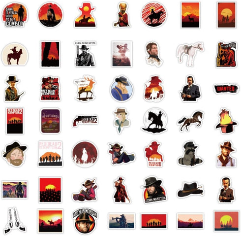 50 pcs- RDR 2 Stickers R Star Games PVC Material Cartoon American Drama Characters Decoration Cell Phone case Luggage Waterproof Stickers Laptop S...