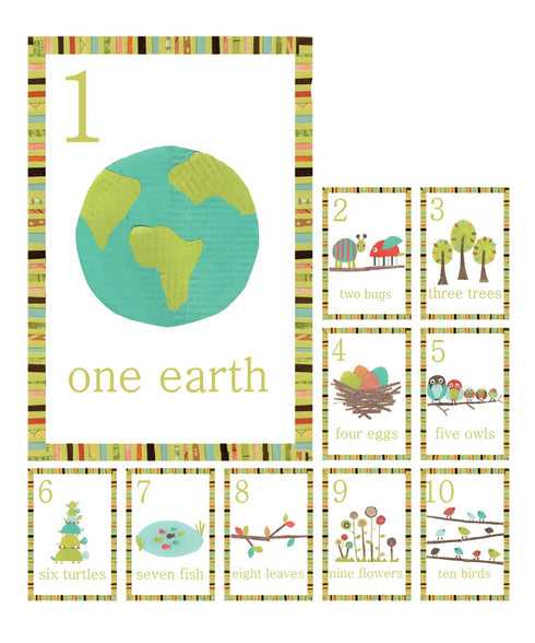 Children Inspire Design Forest Animal Numbers Wall Cards, Set of Ten 5x7 Wall Art Prints, Green, Nature-Themed Cartoon, Lightweight, Recycled Card...