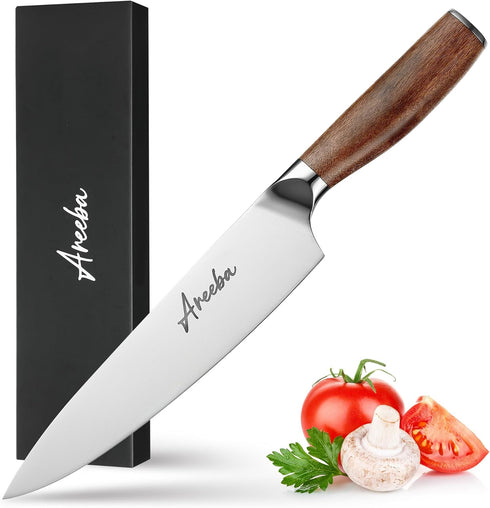 Chef Knife, Razor Sharp 8 Inch Kitchen Knife with Ebana Wood Handle High Carbon Stainless Steel Professional Cooking Chef's Knives with Gift Box...