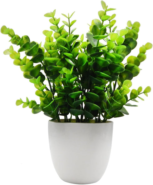 OFFIDIX Mini Artificial Eucalyptus Plants with Vase for Office Desk,Fake Plant with Plastic Pots for Home,Shower Room Decoration (Green)...