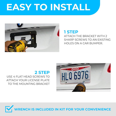 Rear Bumper License Plate Bracket for BMW 2000-2024, Plate Holder Set w 6 Screw Bolts & Wrench Kit, License Tag Mounting Kit, Quality Plate Holder...