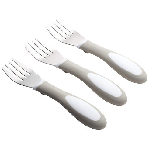 ECR4Kids My First Meal Pal Stainless Steel Forks, Toddler Silverware, White, Light Grey, 3-Pack...