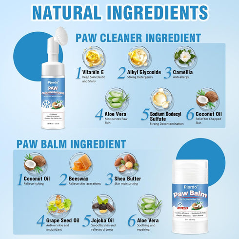 Dog Paw Cleaner Kit, No-Rinse Foaming Cleanser for Dogs and Cats, Dog Paw Balm for Heal Dry Cracked Paws & Nose, Pet Foot Washer Paw Scrubber for ...