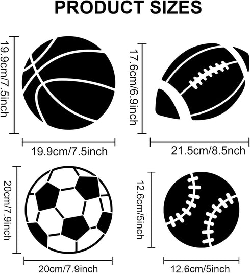 5pcs Sports Ball Stencils Sports Stencils BASEBALL TENNIS BASKETBALL SOCCER FOOTBALL VOLLEYBALL Reusable Template 11.8×11.8inch with Paint Brush D...