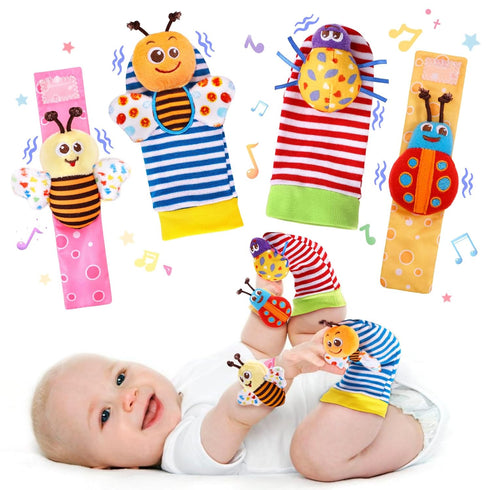Baby Wrist Rattle Socks and Foot Finder Set Baby Rattles Toys for 0-12 Month, Infant Girl Boy Toys for Babies 3-6 Months, Newborn Hand & Foot Toys...