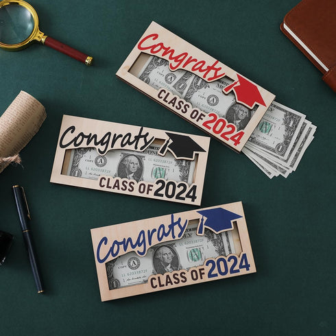 Graduation Money Holder Graduation Gift Wooden Graduation Card Box Cash Holder Envelope Class of 2024 Senior Money Gift for Graduates (2PCS red)...