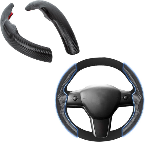 Steering Wheel Cover for Tesla Model 3 Model Y Wrap Protector,Carbon Fiber Finishes Design, Interior Modification Auto Tesla Model Y / 3 Accessori...