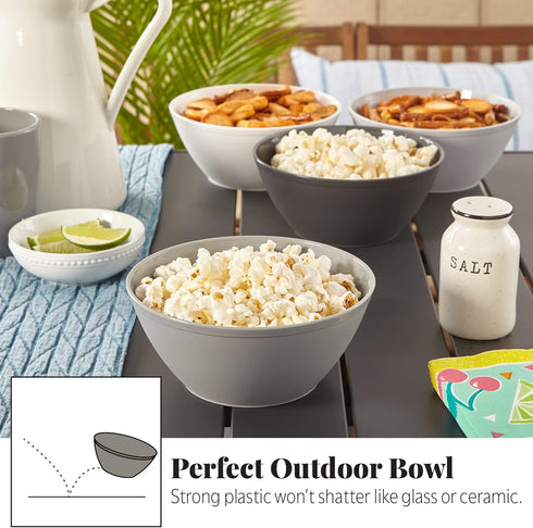 US Acrylic Unbreakable 28 oz. Plastic Stackable Cereal Bowls for Snacks & Ice Cream in Grey Colors (Set of 8) 6-inch Reusable, BPA-Free, Made in t...