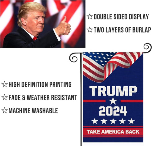 Donald Trump 2024 Flag,Take America Back Flag, Double Sided 12 x 18 Inch unique seasonal flag, Perfect for patio, porch, lawn or garden Decoration...