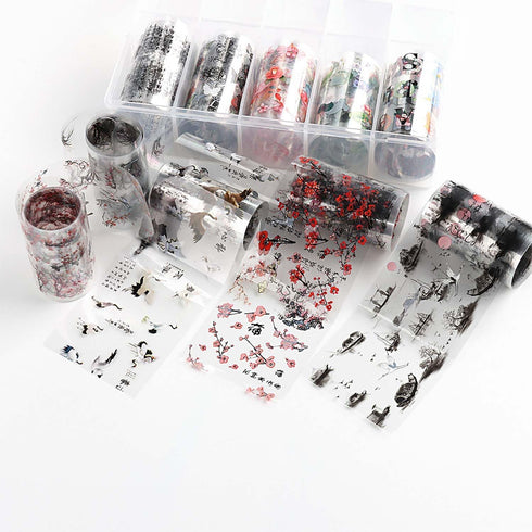 10 Rolls Traditional Chinese Style Nail Foil Transfer Stickers Ink Painting Chinese Characters Pattern Nail Foil Sheets Transfer Foils Stickers Cl...