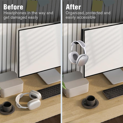 Headphone Holder for Monitor, Premium Metal Headsets Stand, 3M Sticky Headphone Hanger Hooks Hold 10Lbs, Headset Mount for Screen Side, for Airpod...