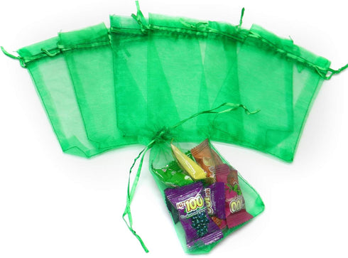 100Pcs 3x4 Inch Green Organza Bags with Drawstring, Christmas Small Mesh Jewelry Gift Pouches Baby Shower Party Favor Bags...