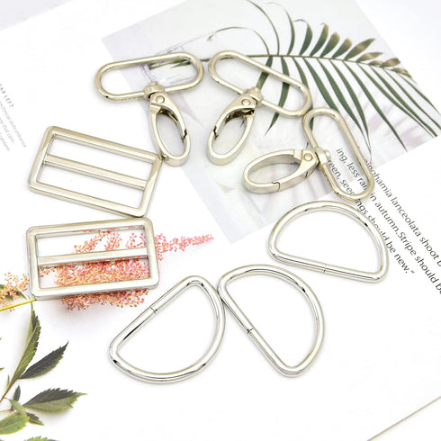 15Pcs Metal Swivel Snaps Hooks with D Rings and Tri-Glides Slide Buckles for Key Lanyard Purse Bag Straps Dog Collars DIY Sewing Hardware Craft (1...