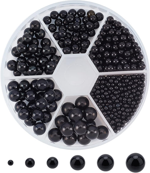 PH PandaHall 1113pcs Mini No Holes Pearls, 6 Sizes Undrilled Imitated Pearl Beads 2.5/4/5/6/7/8mm Black Beads Faux Pearls Loose Beads for Vase Fil...