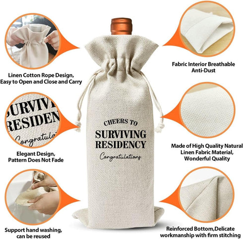 EUFJDKSL Surviving Residency Gifts Wine Bag For Students Friend Doctor Nurse Practitioner, Med School Farewell Graduation Party Decoration, Reusab...