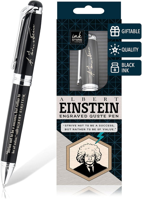 Inkstone Ballpoint Black Ink Pen | Inspirational Albert Einstein Quote Strive Not to Be a Success, but Rather to be of Value | Durable | Thoughtfu...