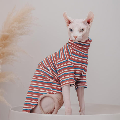 Vintage Stripes Sphynx Hairless Cat Cute Breathable Summer Cotton T-Shirts Pet Clothes,Round collar vest Kitten Shirts sleeveless, Cats & Small Do...