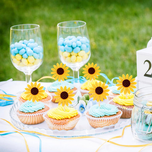 60 Pieces Sunflower Cupcake Toppers Yellow Flower Cake Picks Sunflower Toothpicks Summer Food Picks for Wedding Party Supplies Birthday Cake Decor...