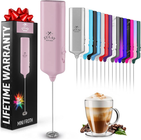 Zulay Kitchen Powerful Mini Milk Frother Handheld - Electric Hand Mixer - Portable Frother Wand for Coffee - Small Drink Blender for Lattes, Cappu...