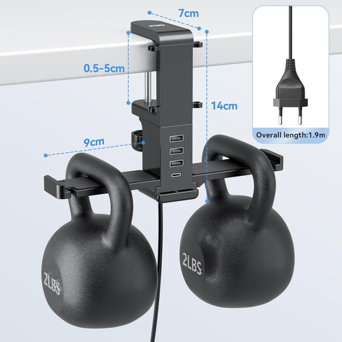 KDD Headphone Hanger with USB Charger - Dual Headset Stand with Removable Hooks - Under Desk Charging Station with 3USB & 1 Type C - iWatch Stand ...