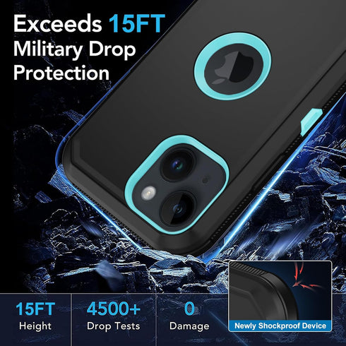 for iPhone 15 Plus Case, with Built in Screen Protector Heavy Duty Drop Protection, Full Body Rugged Shockproof Dust Proof Protective Phone Cover ...