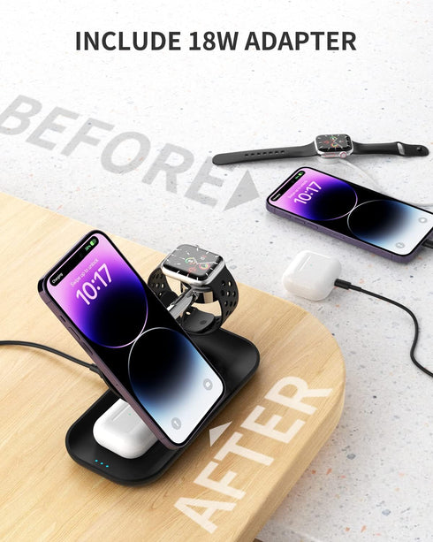 3 in 1 Wireless Charger for MagSafe, MAKAQI Magnetic Wireless Charging Station for iPhone 15/14/13/12,Apple Watch, AirPods 3/2/Pro?Cable and Wall ...