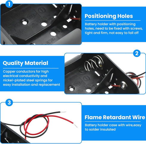 SDTC Tech 2-Pack 4 Slot D Cell Battery Holder 6V D Size Battery Case Box with Wire Leads...