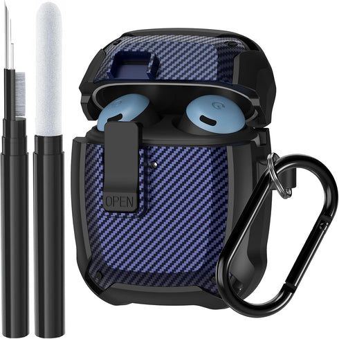for Google Pixel Buds Pro Case 2022 with Cleaner Kit, Military Hard Shell Protective Armor Cover with Lock & Carabiner for Google Pixel Pro Earbud...