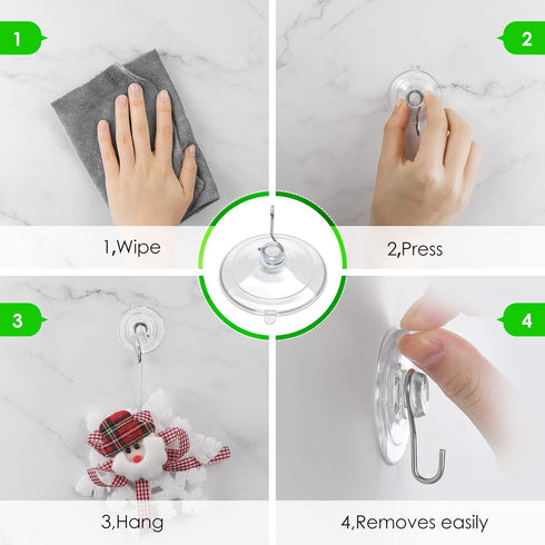HangerSpace Suction Cup Hooks, 12 Packs Combo Set Clear PVC Suction Cups with Metal Hooks Removable Suction Cups for Kitchen Bathroom Shower Wall ...