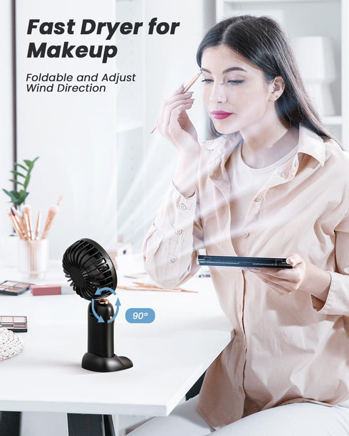 Portable Handheld Fan, 4000mAh Battery Operated 3 in 1 Multifunction Personal Travel Fan with Digital Display, 90° Foldable Desk Fan with Base, 5 ...